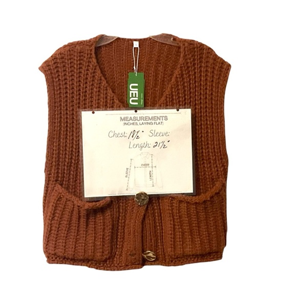 UEU Chunky Crop Knit Red Sweater Vest SZ L Women Western Streetwear Open Pockets - Picture 5 of 5
